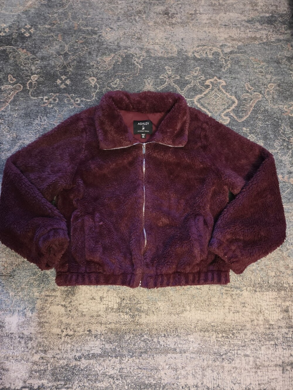 Ashley By 26 International Burgundy Sherpa Zip Jacket XL